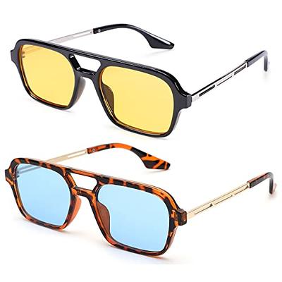 Square metal sunglasses in brown shaded lens