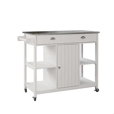 VEVOR Kitchen Island Cart with Solid Wood Top 45.3 Width Mobile Carts with Storage Cabinet Rolling Kitchen Table with Spice Rack Towel Rack Drop