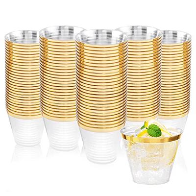 Perfect Settings 100 Pack 16oz Plastic Cups Clear Plastic Double Colored Rimmed Cups Fancy Disposable Wedding Holiday Party Cups Blue