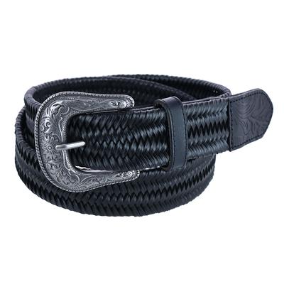 CTM Men's Elastic Braided Stretch Belt with Silver Buckle and Tan Tabs,  Small, Black