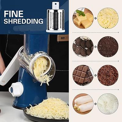 Manual Rotary Cheese Grater - Round Mandoline Slicer with Strong Suction  Base, Vegetable Slicer Nuts Grinder Cheese Shredder with Clean Brush (Blue)