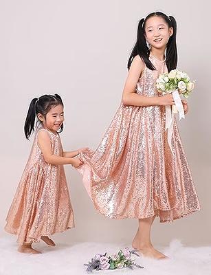 YIYI Glitter Girl Party Wear Dresses Sequin Wedding Dresses for Flower Girl  Princess Dresses Birthday Girl Dress Special Occasion Little Girl Rose Gold  Pink 8 Years XL - Yahoo Shopping