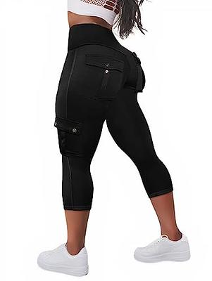 Womens Capri Leggings Stretchy Pants with Pocket High Waist Capris
