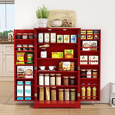 FOTOSOK Kitchen Pantry Storage Cabinet, Tall Cabinet with Rattan