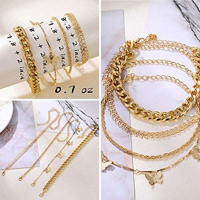 14K Gold Chain Bracelets Set for Women Girls, Dainty Gold Paperclip Link  Bead Bracelet Stackable Layered Bracelets Metal Fashion Jewelry