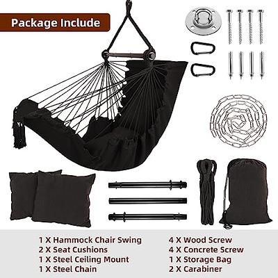 Hammock Chair Hanging Rope Swing with Foot Rest Support - Max 500 Lbs (Grey)