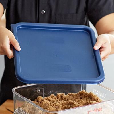 Vigor 12 Qt. Translucent Square Polypropylene Food Storage Container and  Blue Lid