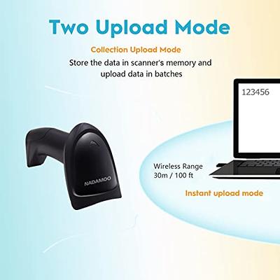 NADAMOO Wireless Barcode Scanner 328 Feet Transmission Distance USB  Cordless 1D Laser Automatic Barcode Reader Handhold Bar Code Scanner with  USB