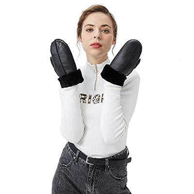 Surblue Winter Leather Mittens Sheepskin Shearling Lambskin Gloves