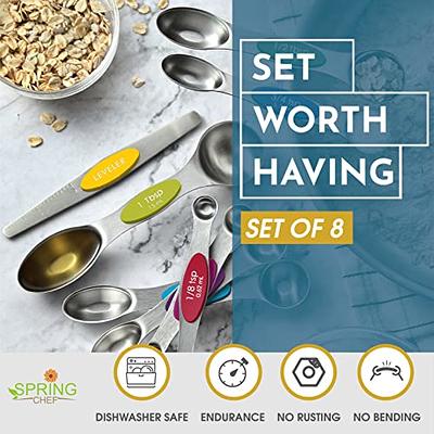 Spring Chef Magnetic Measuring Spoons Set with Strong N45 Magnets, Heavy  Duty Stainless Steel Metal, Fits in Most Kitchen Spice Jars for Baking 