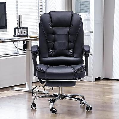 4-Point Massage Ergonomic Office Chair w/ Heating, Footrest & Reclining Backrest Black