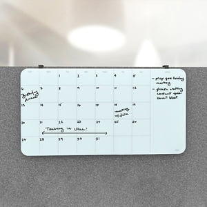 U Brands Floating Glass Dry-Erase Monthly Calendar Board, 36 x 36 Inches, White Frosted Surface, Frameless