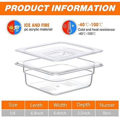 6 Pack 1/4 Size 4'' Deep Clear Food Pans with Lids, Commercial Food Pans  Acrylic Transparent Food Storage Containers, Stackable Plastic Pan with