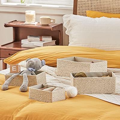 Graciadeco Large 17 36 Quart Collapsible Stackable Storage Bins with Lids,  3 Packs Beige Linen Fabric Closet Boxes with Lids, Storage Cube Baskets