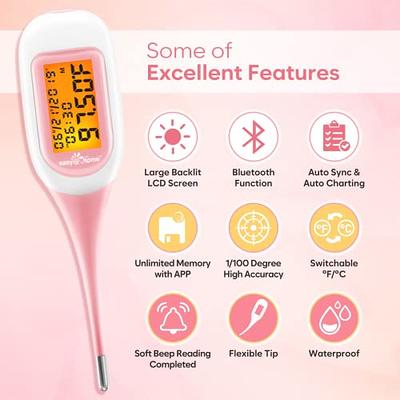 Digital Basal Thermometer for Ovulation with Backlight LCD Display, Premom  APP, 1/100th Degree High Precision and Memory Recall, Ovulation Tracking