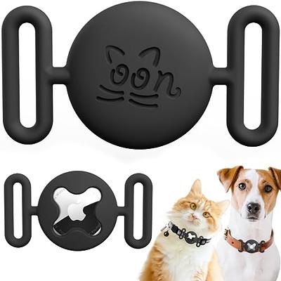 Airtag Dog Collar Holder, DLENP Silicone GPS Tracking Accessories  Protective Cat Collar with Bone Pattern (1 Pack(Black))