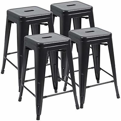  Alunaune 24 Metal Bar Stools Set of 4 Industrial Backless  Counter Height Barstools Kitchen Patio Stool Stackable with Wooden Seat-  White : Home & Kitchen