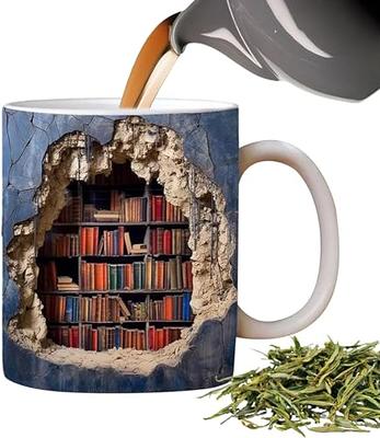 3D Bookshelf Mug - A Library Shelf Cup, Library Bookshelf Mug