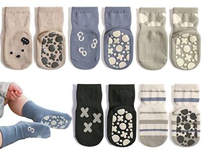 Exegawe Toddler Non Slip Socks, Cute Baby Socks with Grips Crew Socks 5 Pairs