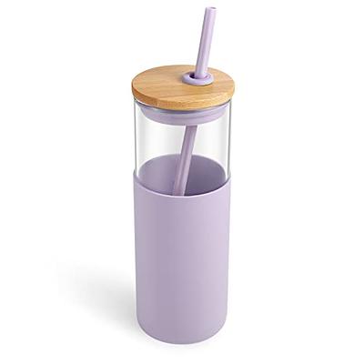 40 oz Glass Tumbler with Handle Glass Water Bottles with Bamboo Lid and  Straw Reusable Iced Coffee Cup with Silicone Sleeve Leak Proof for Smoothie