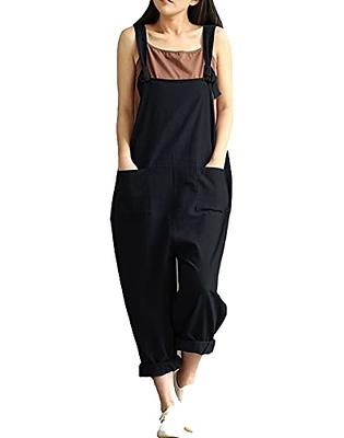 Distressed Style Cotton Dungarees Linen Overalls Women, Summer Cotton  Jumpsuits Pants, Loose Bib Overalls Wide Leg Pants With Pockets 