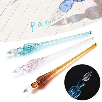 YOLAKIS Glass Dip Pen, Crystal Vintage Handmade Dip Pen and Ink Set  Signature Writing Drawing Pen Office Student Business Gift Pen (Pink+Ink)