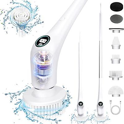 Cordless Electric Spin Scrubber,Cleaning Brush Scrubber for Home,  400RPM/Mins-8 Replaceable Brush Heads-90Mins Work Time,3 Adjustable Size,2  Adjustable Speeds for Bathroom Shower Bathtub Glass Car