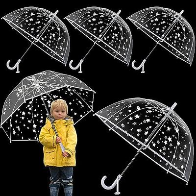 Sweetude 4 Pcs 39 Inch Kids Umbrellas for Rain Clear Bubble Umbrellas with  Reflective Stars and
