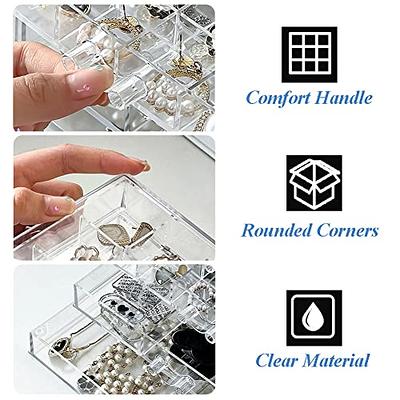 Frebeauty Acrylic Jewelry Organizer,Earring Organizer Box with 5 Drawers  Clear Jewelry Box with Velvet Trays for Women,Stackable Earring Display  Holder for Rings Studs and Necklace