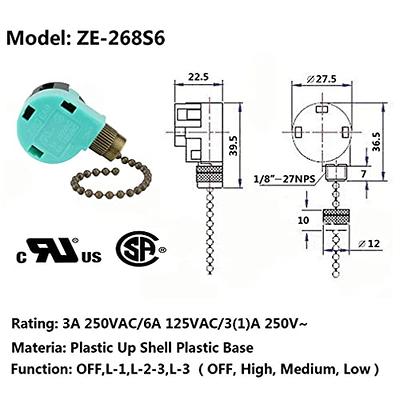 Zing Ear Ze-268s6 ZE-208S6 Switch 3 Speed Pull Chain Control Brass