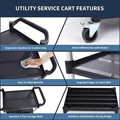 Utility Service Cart with Wheels 3-Tier Food Service Cart 154lbs Capacity