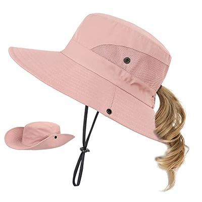 Kids Sun Hat with Ponytail Hole UV Protection Wide Brim Summer