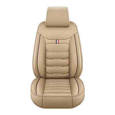 Beige Luxury PU Leather Car Seat Covers Full Surrounded Seat Cushions w/  Pillows