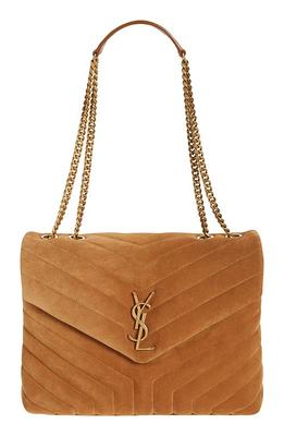 Saint Laurent Medium Kate Pebbled Calfskin Shoulder Bag Dark Hummus