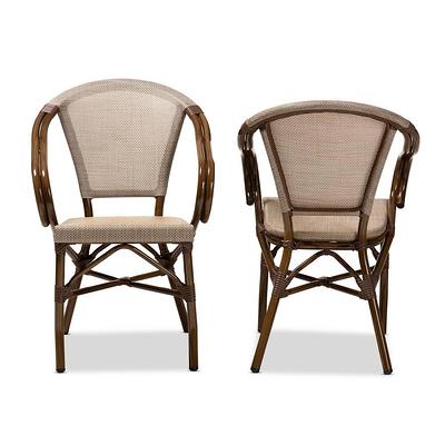 Set of 2 Louane Faux Leather Upholstered and Wood Dining Chairs Beige/Black  - Baxton Studio