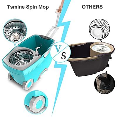 Tsmine Spin Mop Bucket System Stainless Steel Deluxe 360 Spinning Mop Bucket Floor Cleaning System with 6 Microfiber Replacement