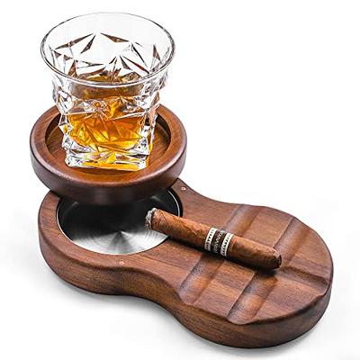 MDCGFOD Cigar Ashtray Coaster Whiskey Glass Tray and Cigar Holder, Wooden  Ash Tray, Slot to Hold Cigar, Cigar Cutter, Cigar Accessory Set Gift for  Men