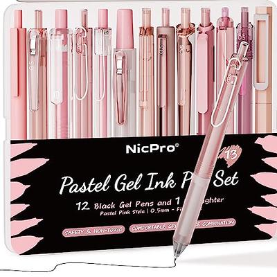 Four Candies 12Pack Pastel Gel Ink Pen Set, 11 Pack Black Ink Pens with  1Pack Highlighter for Writing, Retractable 0.5mm Fine Point Cute Note  Taking