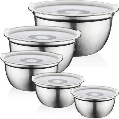 Belwares Stainless Steel Mixing Bowl Set, 5 Mixing Bowls With Lids