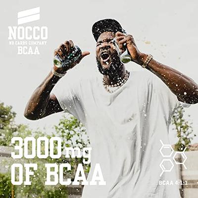  NOCCO BCAA Energy Drink Caribbean Pineapple - 12 Fl Oz (Pack  of 12) - 180mg Caffeine, Sugar Free Energy Drinks - Carbonated, Low  Calorie, BCAAs, Vitamin B6, B12, & Biotin 