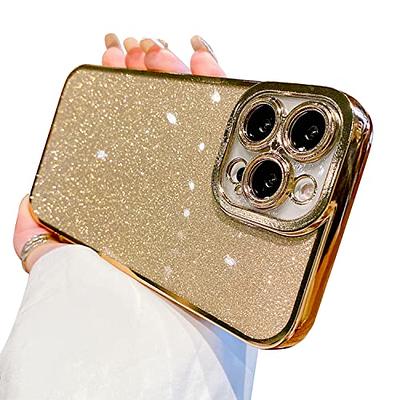 Teageo Compatible with iPhone 13 Case for Women Girl Cute Love-Heart Luxury  Bling Plating Soft Back Cover Raised Full Camera Protection Bumper