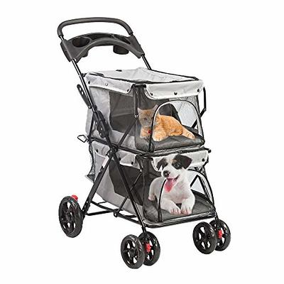 LUCKYERMORE Dog Stroller Large Cat Pet Carriers Bag Travel 4 Wheels Folding  Cage