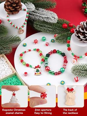 Christmas Beads for Jewelry Making,Christmas Tree Elk Father Christmas  Charm and Red Green White Christmas Clay Beads Gold Spacer Beads for  Bracelets