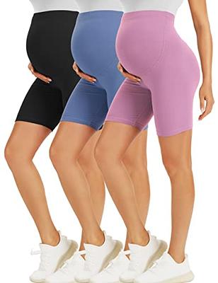 3PCS Maternity Yoga Shorts Over Bump Workout Active Pregnancy Athletic  Pants Women's Running Legging with Pockets for Summer 