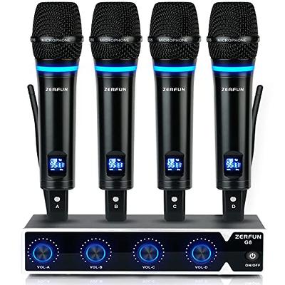 Wireless Microphone, Bietrun UHF Metal Dual Handheld Cordless Dynamic Mic  System with Rechargeable Receiver, 1/4''Output, for Karaoke, Church,  Speech