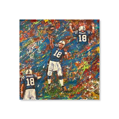 Peyton Manning Denver Broncos x Indianapolis Colts Stretched 30 x 40  Embellished Orange Giclee Canvas by Artist Jordan Spector - Limited Edition  of 1