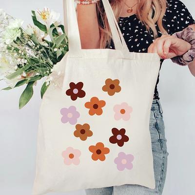 Retro Bright Smiley Face Canvas Tote, Aesthetic Tote Bag