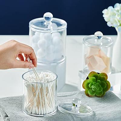 Apothecary Jars Bathroom Countertop Storage Organizer Canister - Cute Qtip  Dispenser Holder Glass with Lid- for Cotton Swabs,Bath Salts,Hair Band /