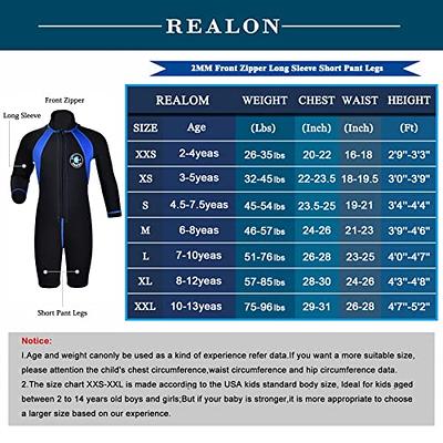 REALON Wetsuit Kids for Children Boys Girls, Wet Suit Toddler 2t to 13t  Youth 2.5mm 3mm Neoprene Swimsuits Long Sleeve Back Zipper Fullsuit for