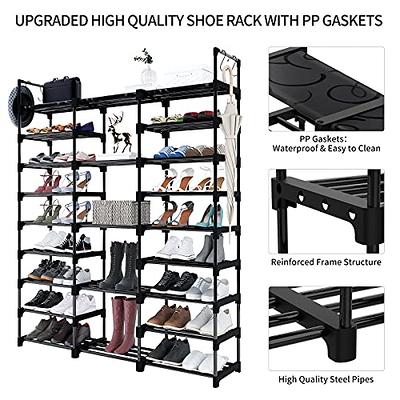 Upgrade 4-Tier Small Shoe Rack, Metal Stackable Kids Shoe Shelf Storage Shoe  Stand Organizer for Closet Entryway Hallway,Zapateras Organizer for Shoes(Black)  